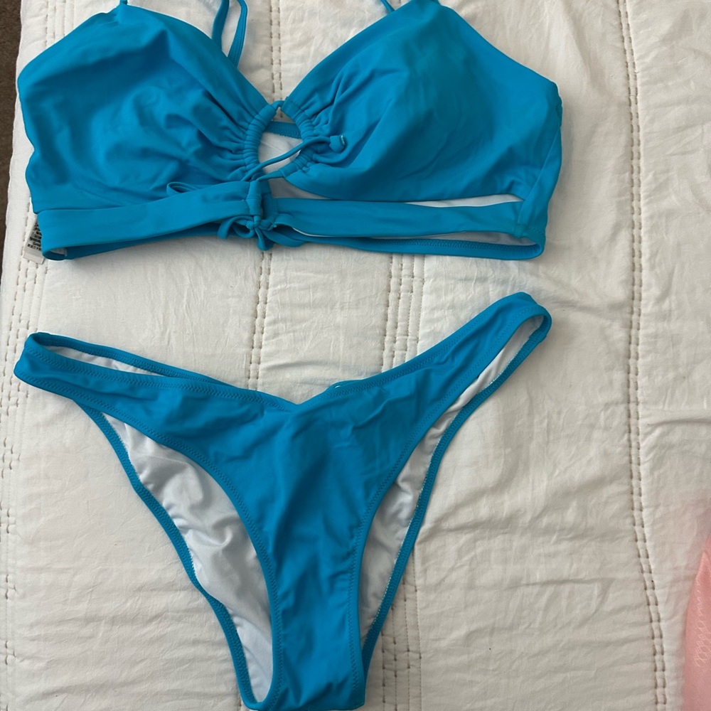 PINK Victoria's Secret Blue Bikini Set with Bandeau Top
